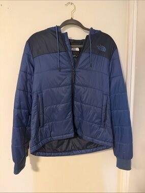 The North Face Navy and Dark Navy Quilted Hooded Jacket